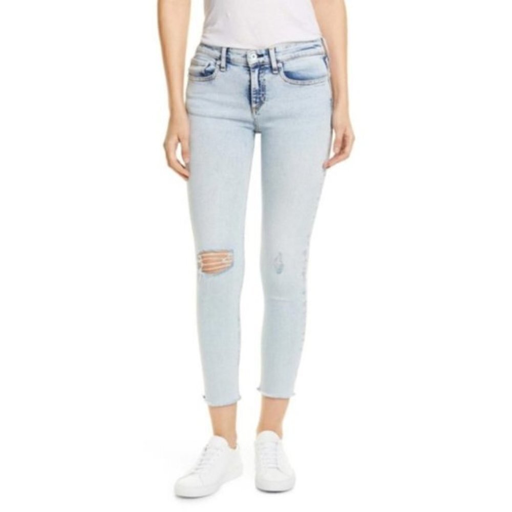 Rag & Bone Womens Mid Rise Distressed Raw Hem Light Ankle Skinny Jeans Sz 30 New